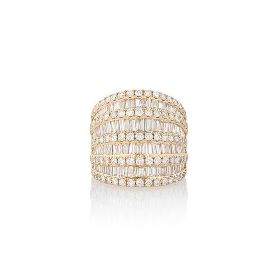 18 Karat Yellow Gold Nine Layer Baguette Barrel Ring
