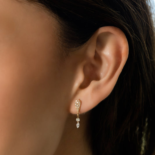 18 Karat Yellow Gold Aspen Air Double Diamond Drop Earrings