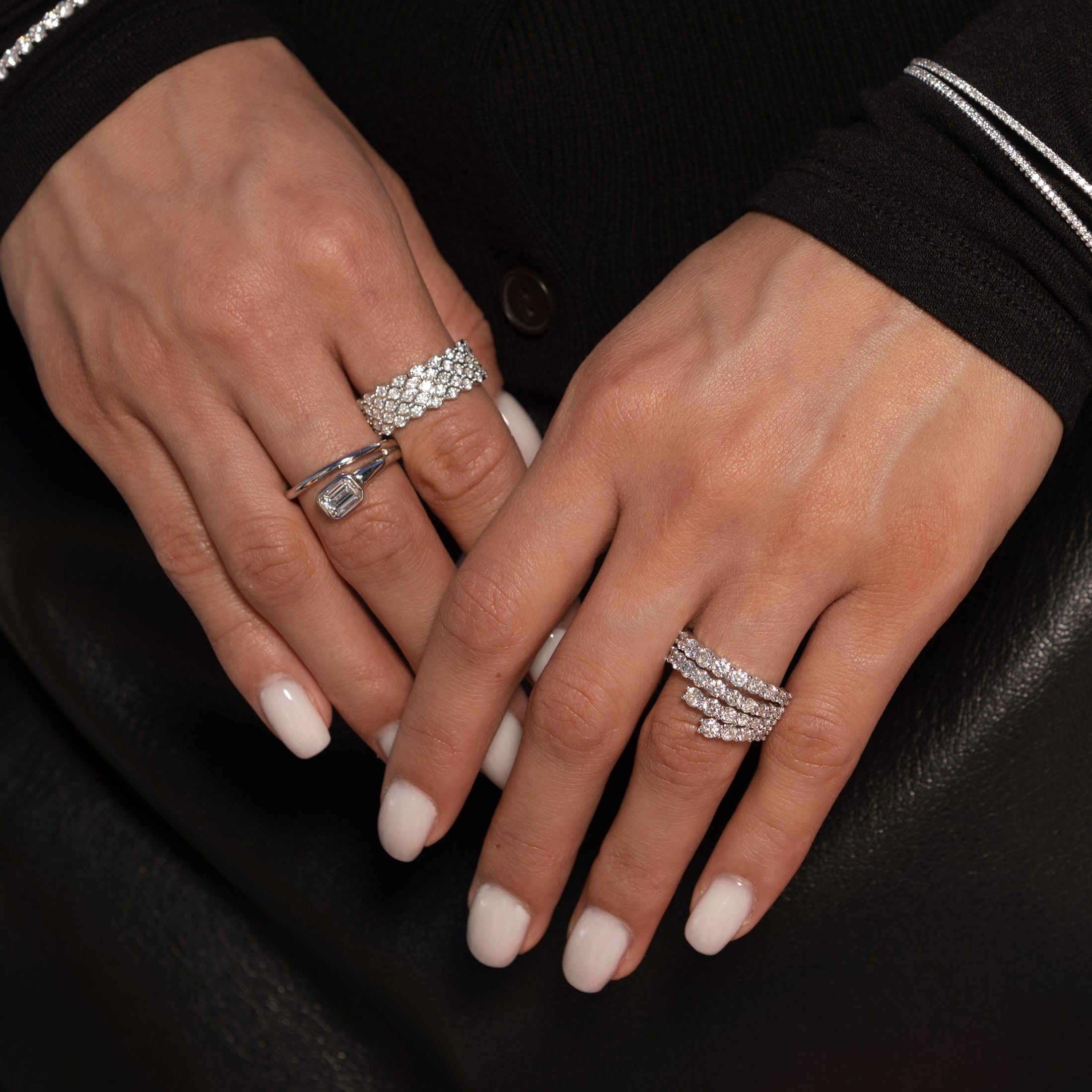 18 Karat White Gold Diamond Cascading Ring