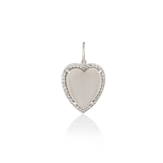 White Gold Diamond and Grey Moonstone Chubby Heart Charm