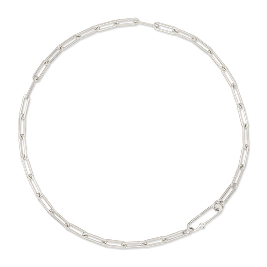 Sterling Silver Chain Large Diamond Clasp Necklace