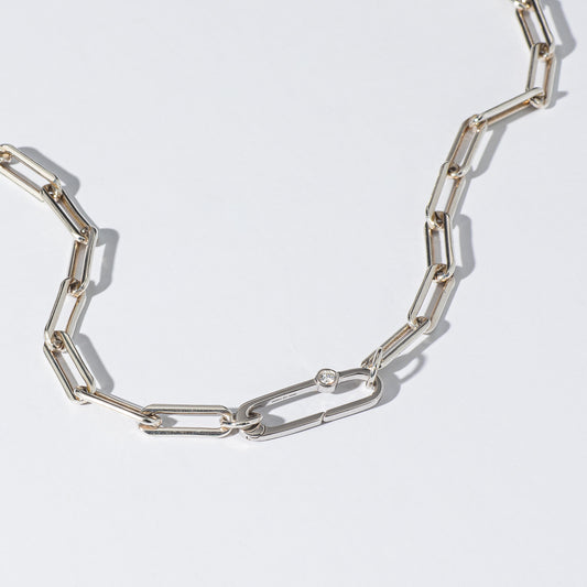 Sterling Silver Chain Large Diamond Clasp Necklace