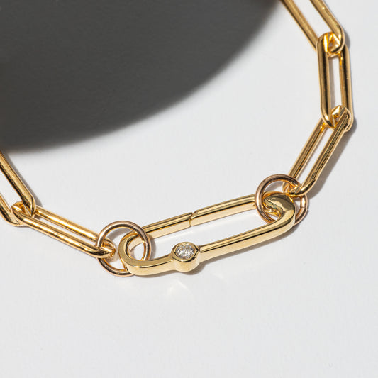 Gold Filled Paperclip Large Diamond Clasp Bracelet