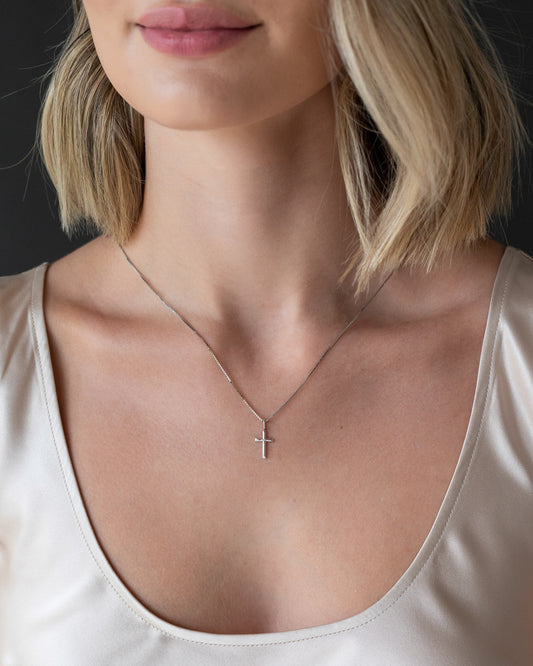 White Gold Diamond Cross Charm