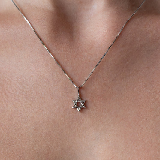 White Gold Star of David Charm