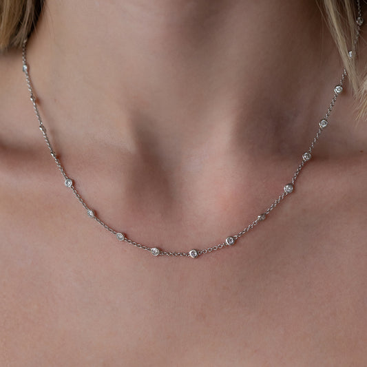 18 Karat White Gold Diamond By The Yard .45cts Necklace