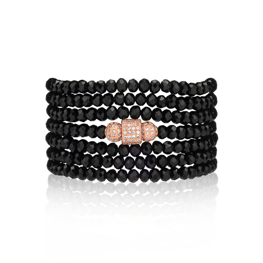 4mm Black Crystal with Rose Cubic Zirconia Seven Wrap Bracelet and Necklace