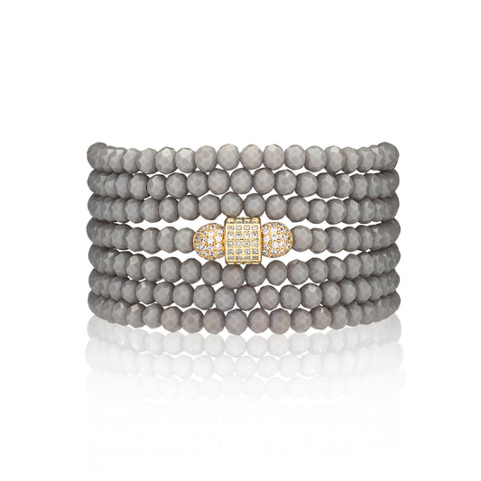 4mm Gray Crystal with Yellow Cubic Zirconia Seven Wrap Bracelet and Necklace