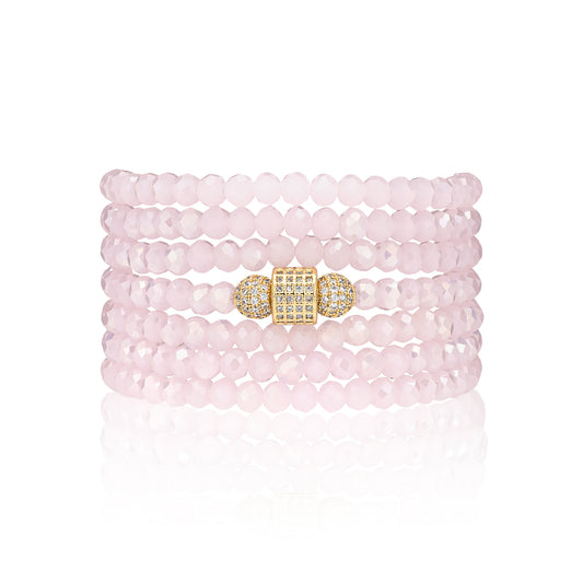 4mm Pink Crystal with Yellow Cubic Zirconia Seven Wrap Bracelet and Necklace