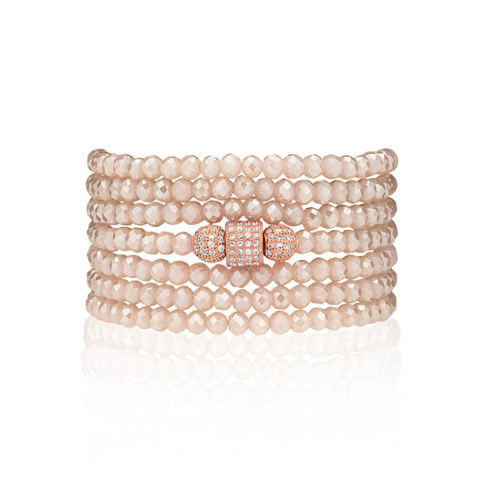 4mm Rose Crystal with Rose Cubic Zirconia Seven Wrap Bracelet and Necklace