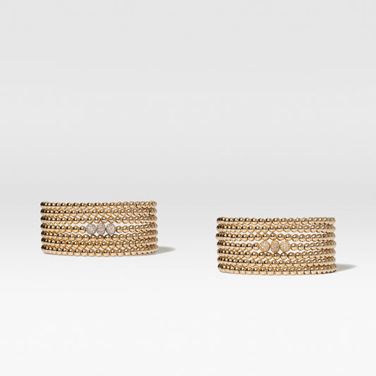 4mm Gold Filled Beads and Yellow Gold Diamond Accent Seven Wrap Bracelet