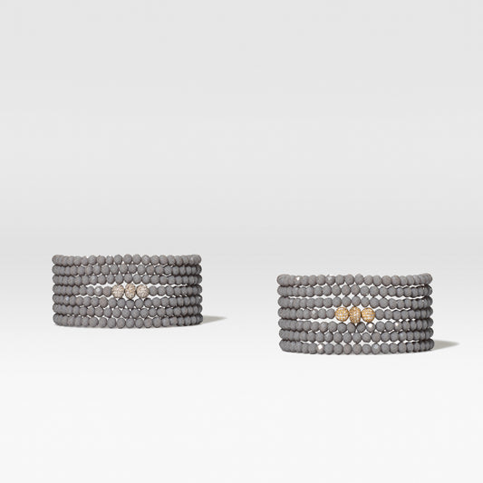 4mm Gray Crystal and White Gold Diamond Accent Seven Wrap Beaded Bracelet