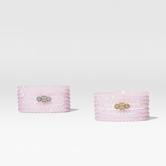 4mm Pink Crystal with Yellow Cubic Zirconia Seven Wrap Bracelet and Necklace