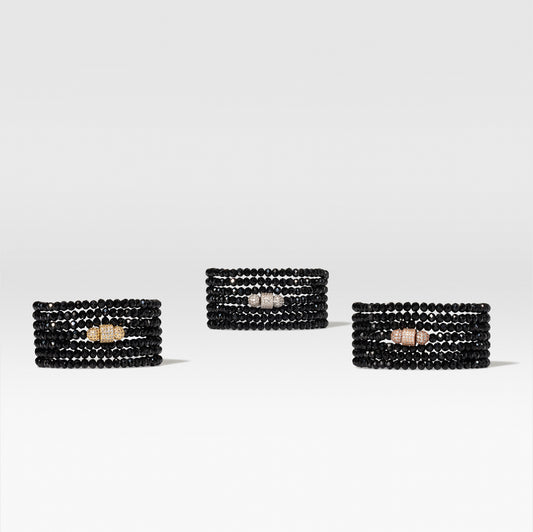 4mm Black Crystal with Rose Cubic Zirconia Seven Wrap Bracelet and Necklace