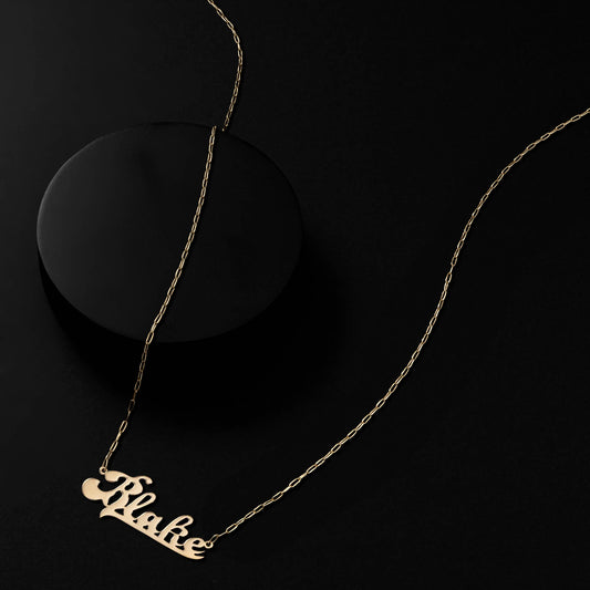 Custom Vintage Script Name Plate Necklace