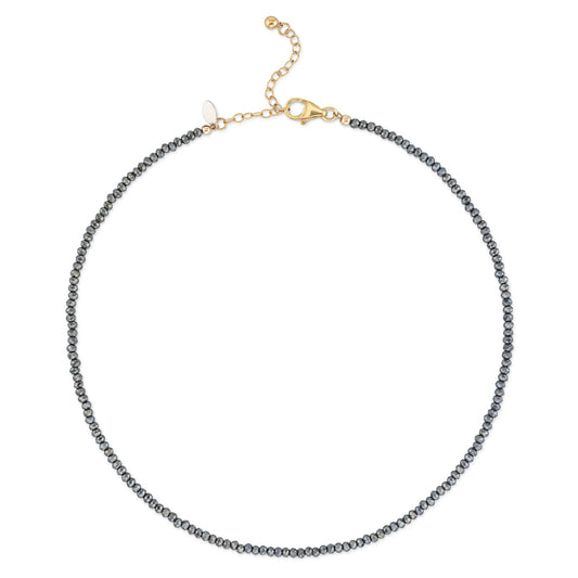 2mm Gray Metallic Quartz Beaded Necklace