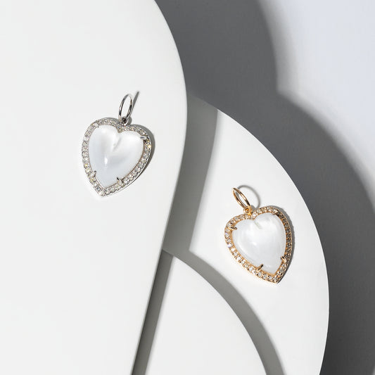 White Gold Diamond and Mother of Pearl Chubby Heart Charm