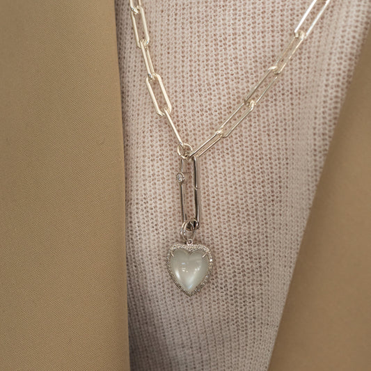 White Gold Diamond and Mother of Pearl Chubby Heart Charm