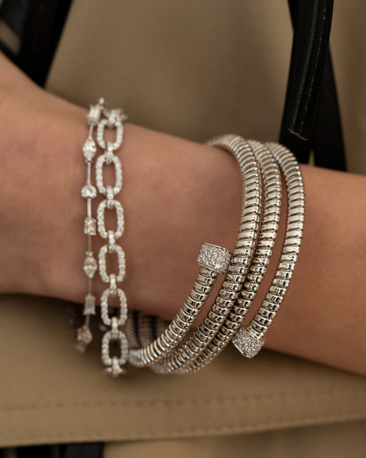 18 Karat White Gold and Diamond Coil Wrap Bracelet