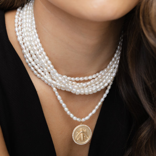 4mm Freshwater Pearl Five Strand Beaded Adjustable Necklace