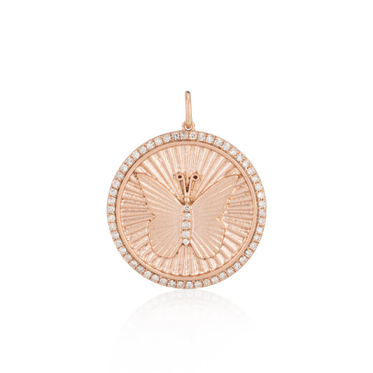 Rose Gold Diamond Butterfly Coin Pendant