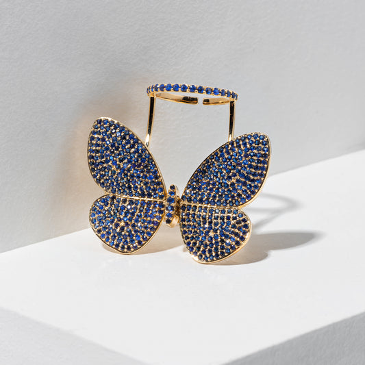 Yellow Gold and Blue Sapphire Fluttering Butterfly Ring