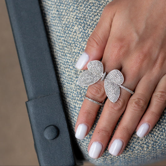 14 Karat White Gold and Diamond Fluttering Butterfly Ring