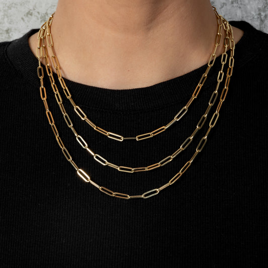 14 Karat Yellow Gold Solid Thick Paperclip Chain