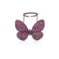 Load image into Gallery viewer, Black Rhodium Silver and Pink Sapphire Fluttering Butterfly Ring
