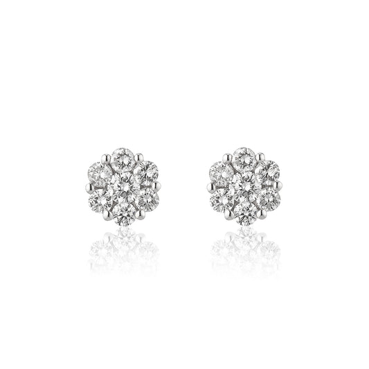 18 Karat White Gold Floral Stud Earrings 1.00cts