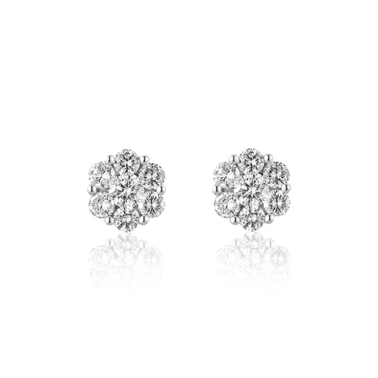 18 Karat White Gold Floral Stud Earrings 1.50cts