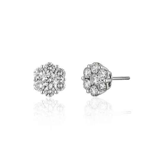 18 Karat White Gold Floral Stud Earrings 1.50cts