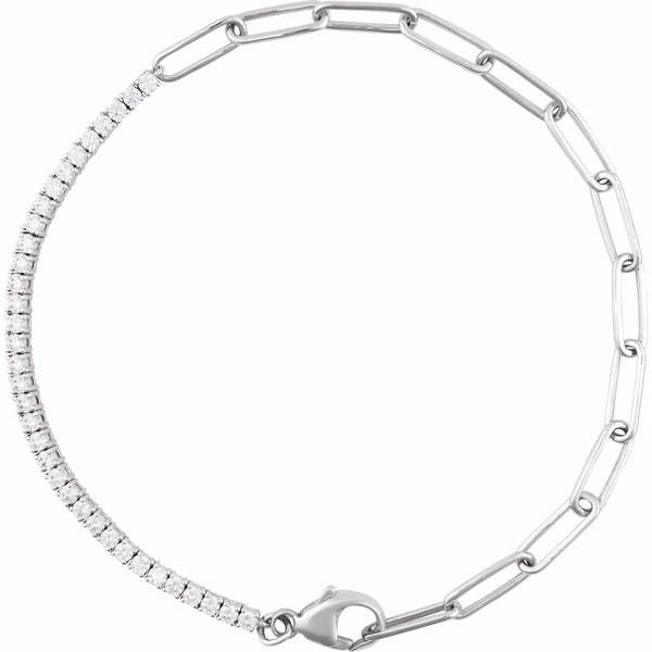14 Karat White Gold Paperclip Chain Diamond Bracelet