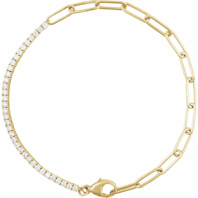 14 Karat Yellow Gold Paperclip Chain Diamond Bracelet