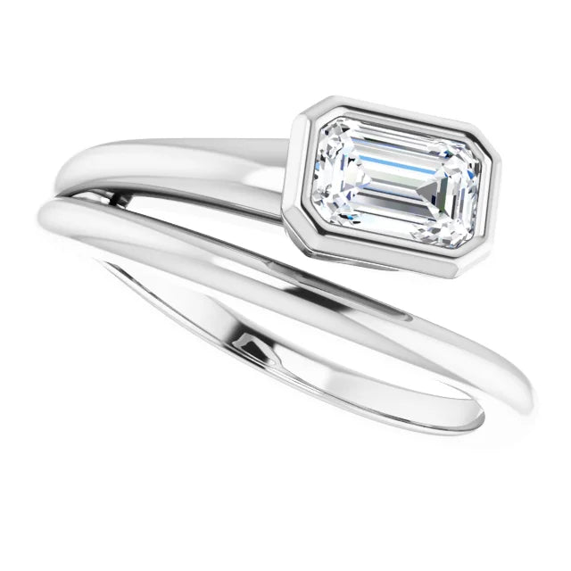 White Gold Emerald Diamond Half Spiral Ring .65cts