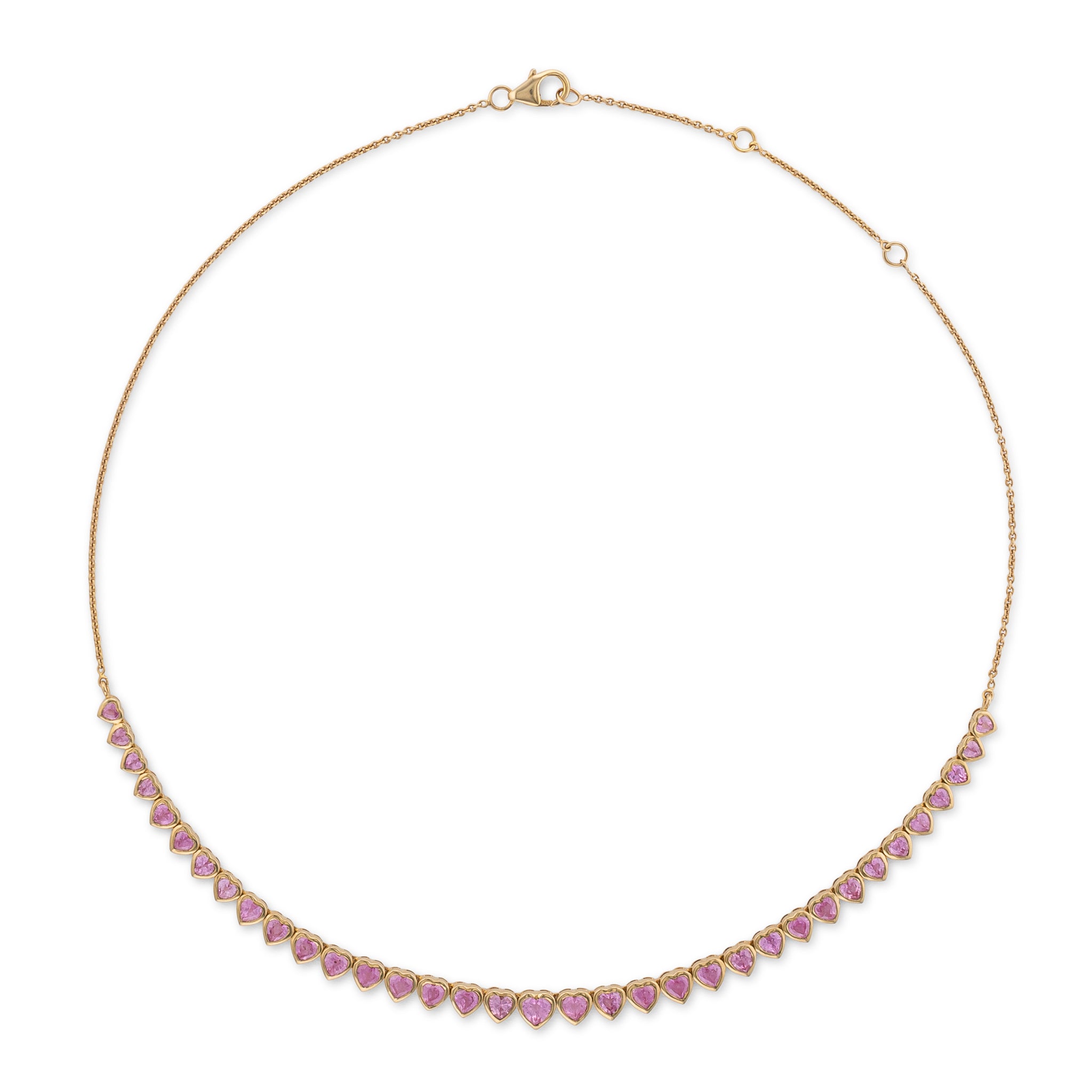 14 Karat Yellow Gold Adjustable Pink Sapphire Heart Tennis