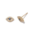Load image into Gallery viewer, 14 Karat Yellow Gold Diamond Evil Eye Stud Earrings
