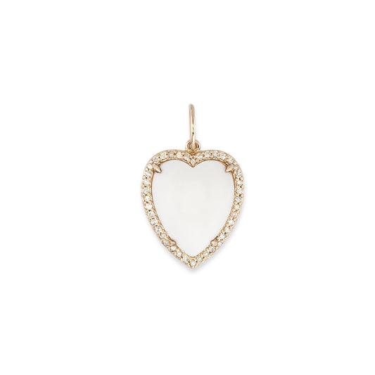 Yellow Gold Diamond and White Agate Chubby Heart Charm