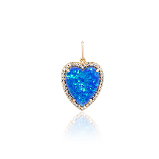 Yellow Gold Diamond and Blue Fire Opal Chubby Heart Charm