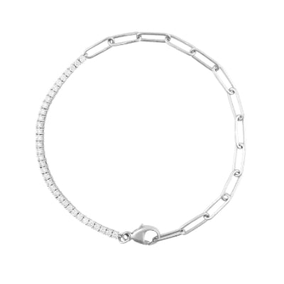 14 Karat White Gold Paperclip Chain Diamond Bracelet