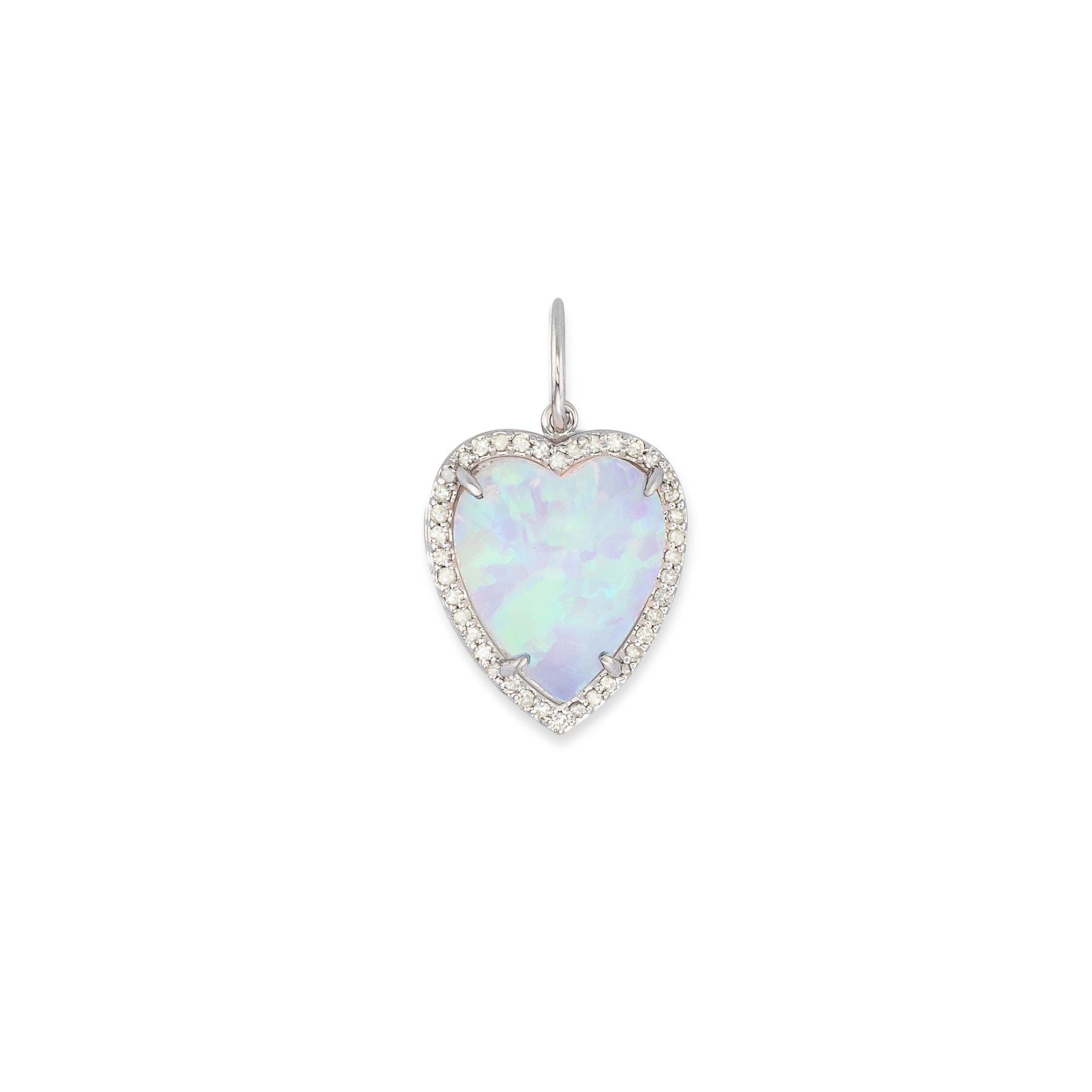 White Gold Diamond and Fire Opal Chubby Heart Charm