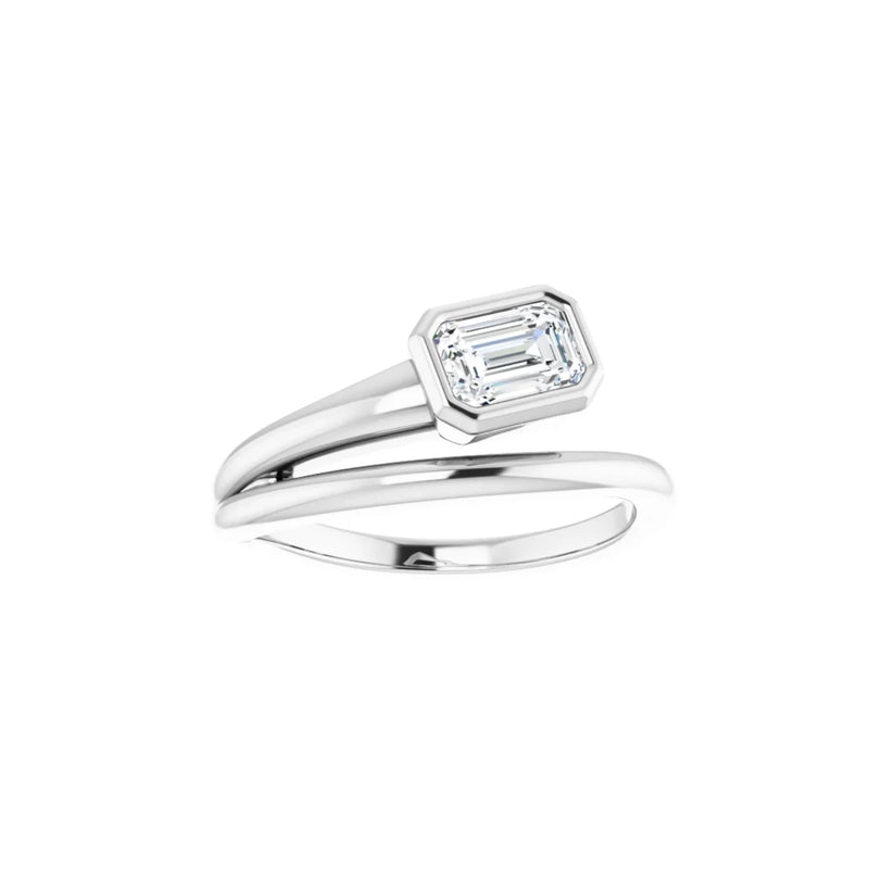 White Gold Emerald Diamond Half Spiral Ring .65cts