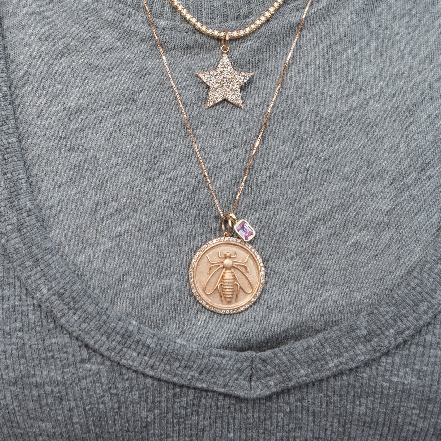 Rose Gold and Diamond Bee Coin Pendant