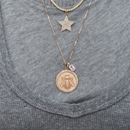 Rose Gold and Diamond Bee Coin Pendant