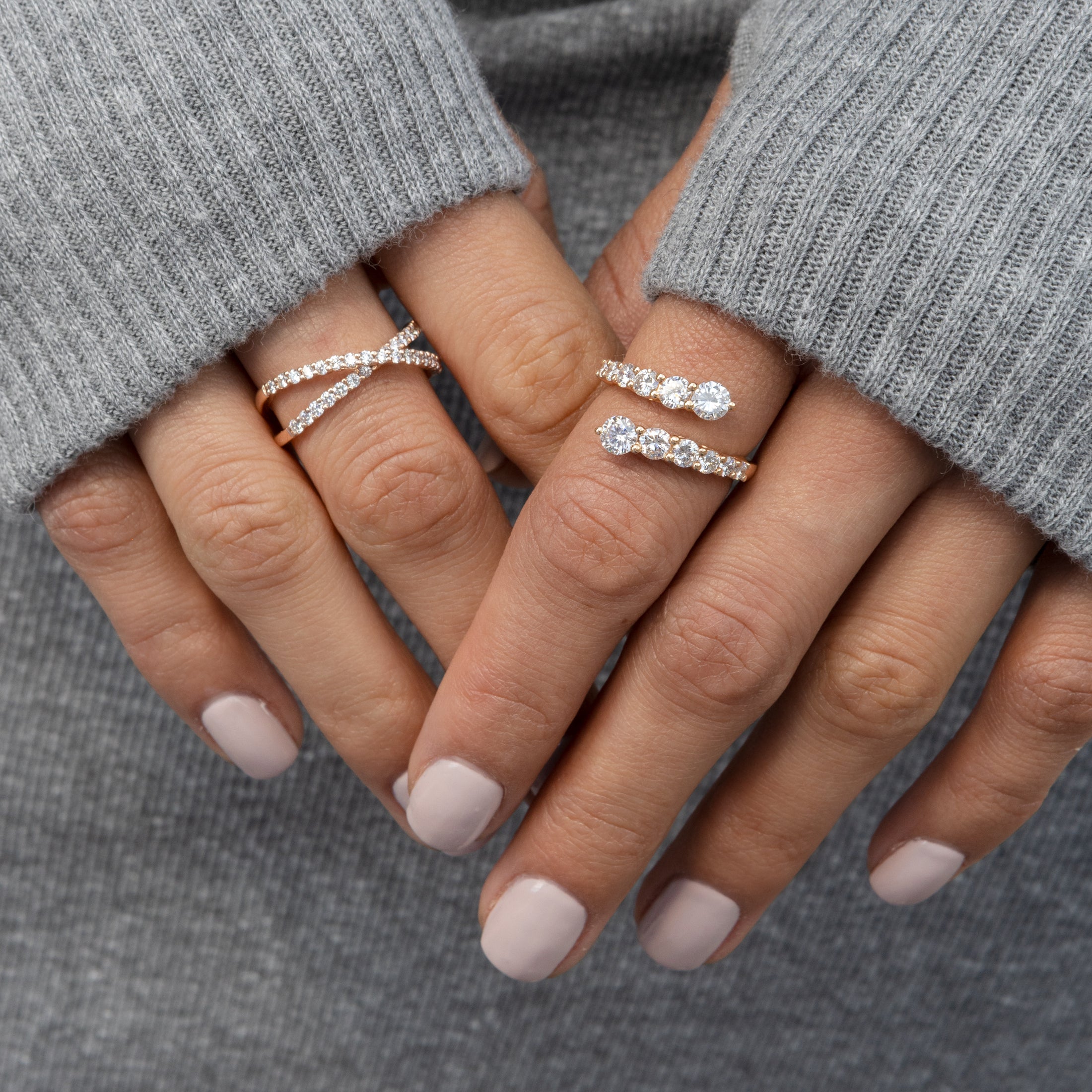 14 Karat Rose Gold and Diamond Bypass Ring