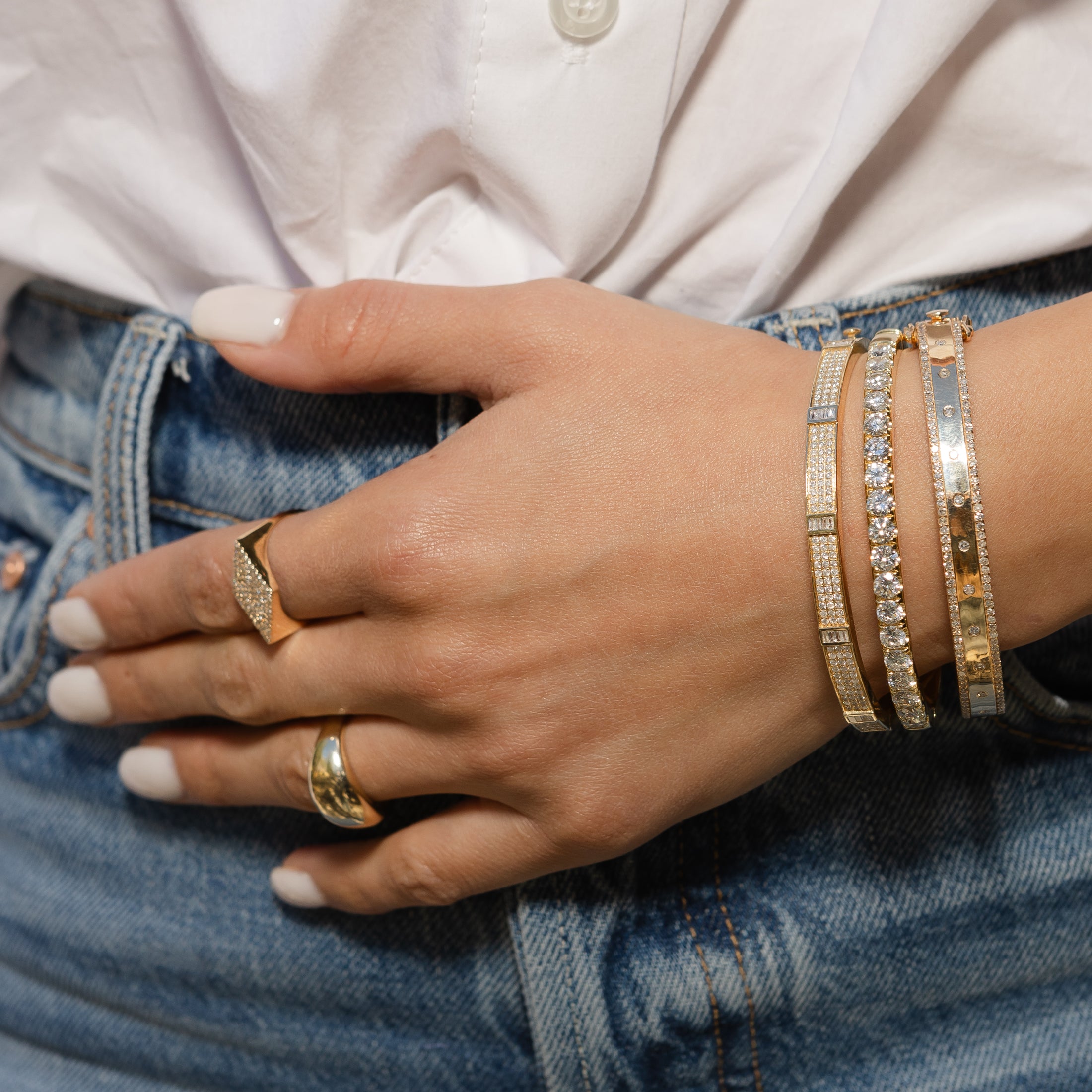 Yellow Gold and Diamond Vertical Art Deco Cuff Bracelet