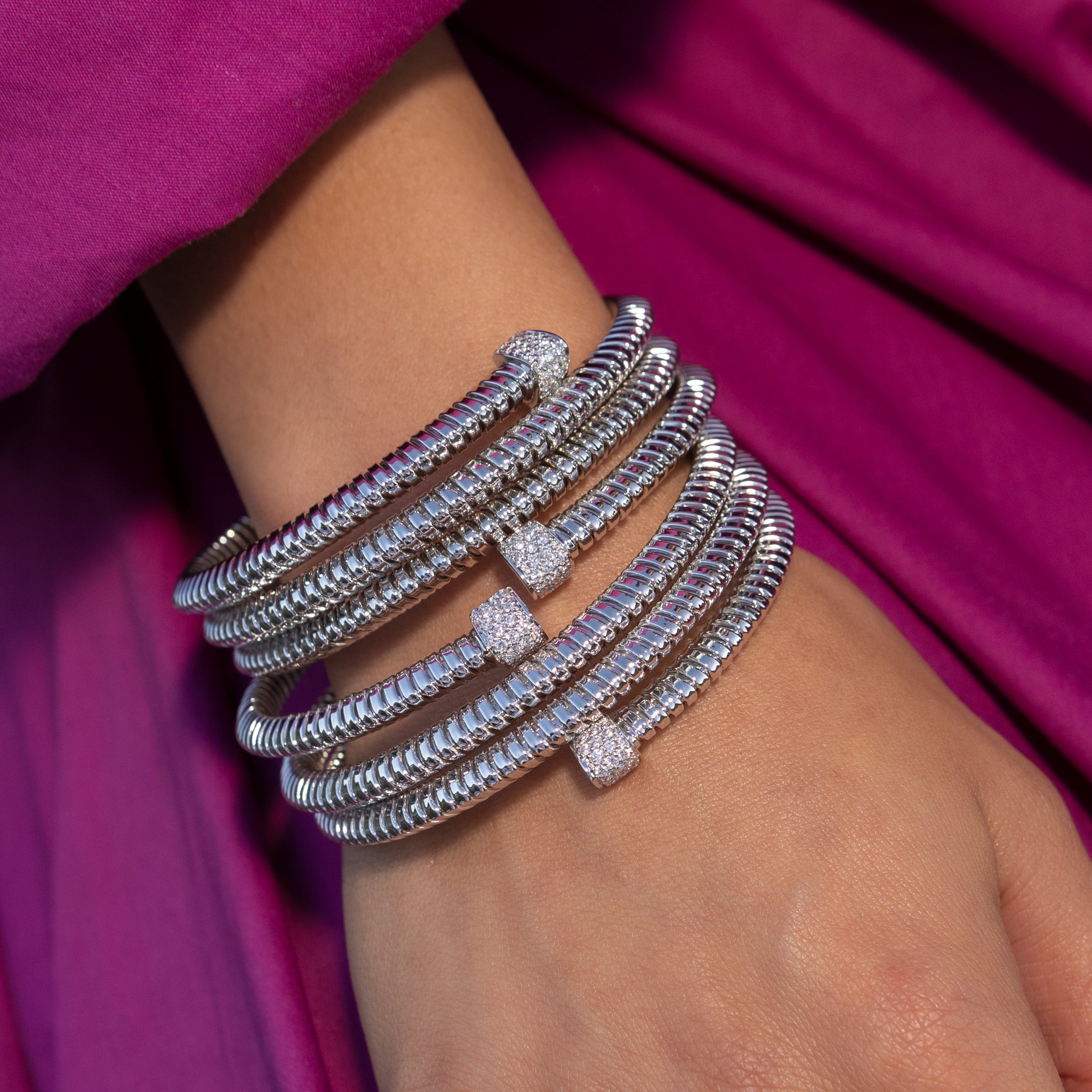 18 Karat White Gold and Diamond Coil Wrap Bracelet