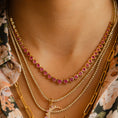 Load image into Gallery viewer, 14 Karat Yellow Gold Adjustable Pink Sapphire Heart Tennis Necklace 8.00cts 16.00"
