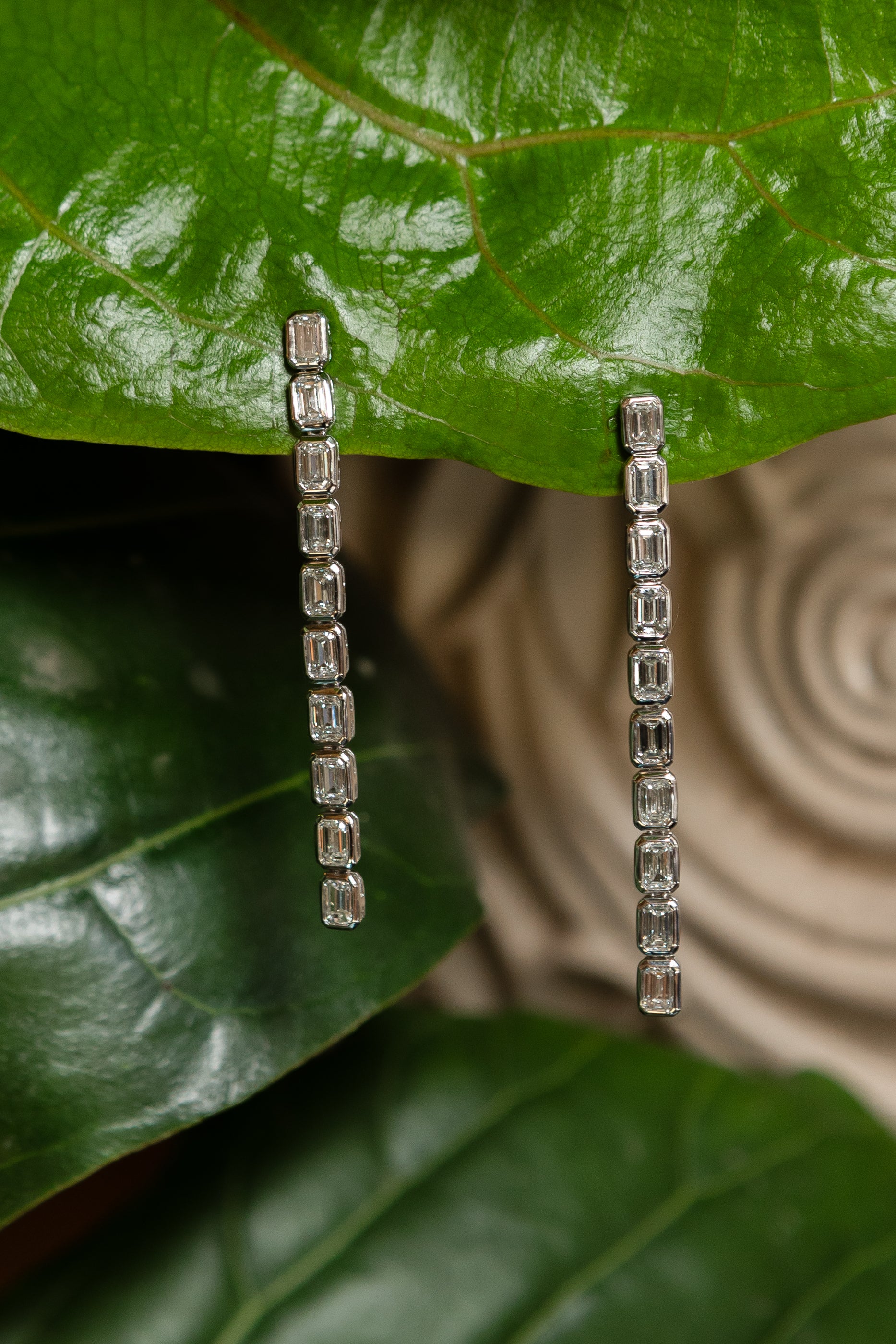 18 Karat Emerald Cut Diamond Earrings