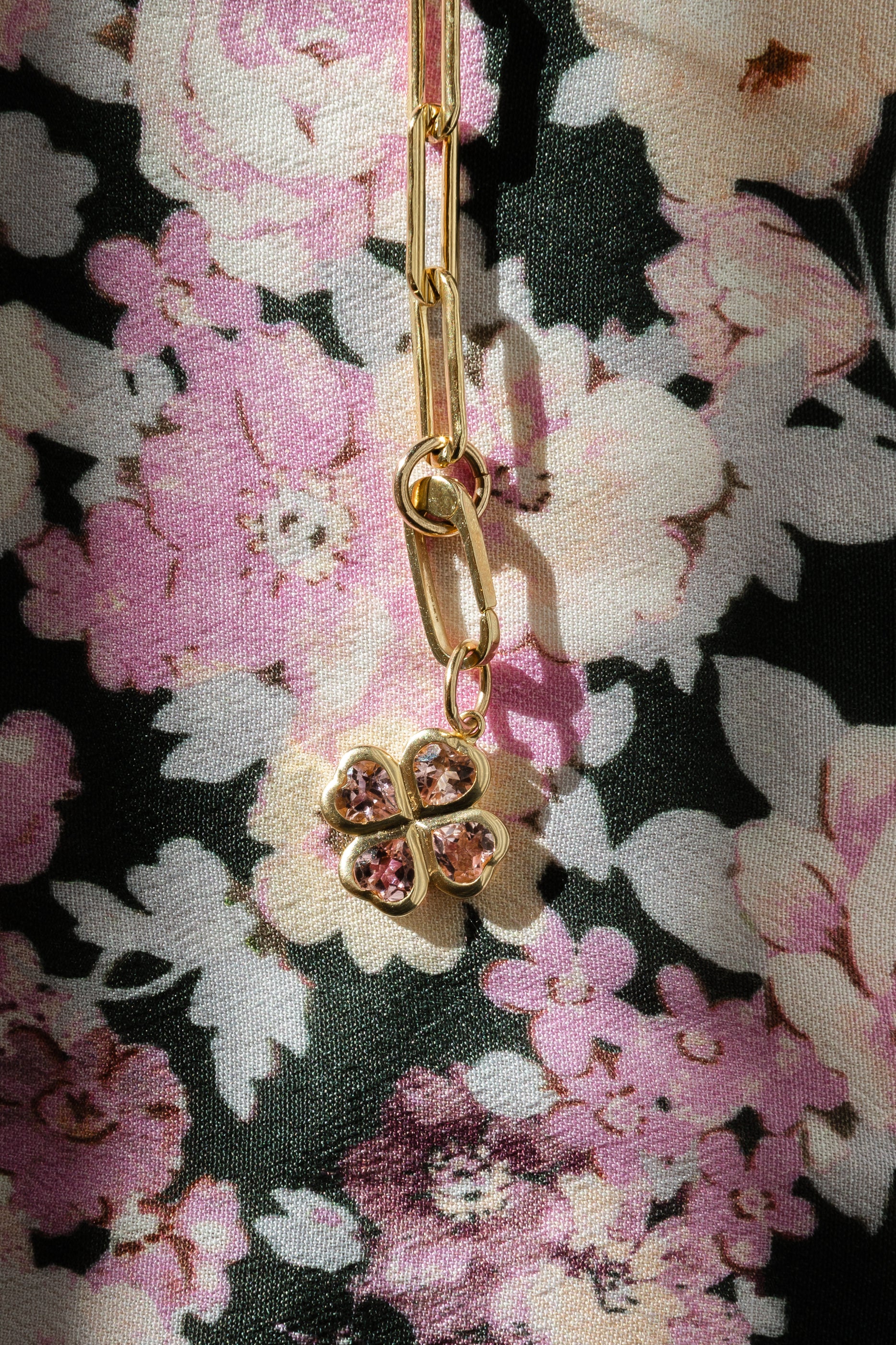 Yellow Gold and Pink Sapphire Clover Charm